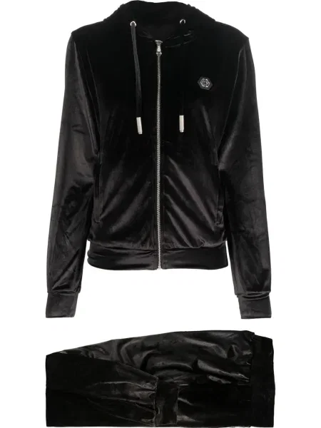 Pantaloni Philipp Plein de catifea cu autograf negru