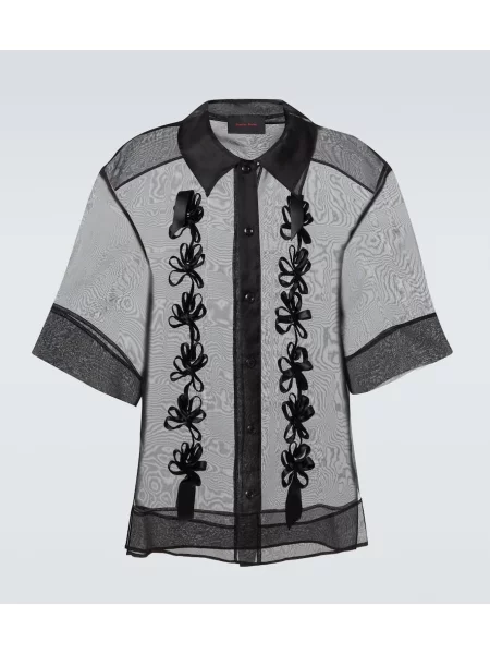 Hedvábná květinová průsvitná košile Simone Rocha černá