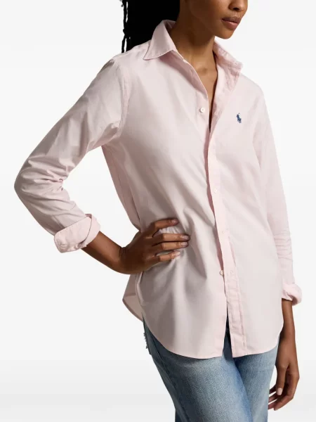 Флийс поло тениска Polo Ralph Lauren бродирана с V-образно деколте червено
