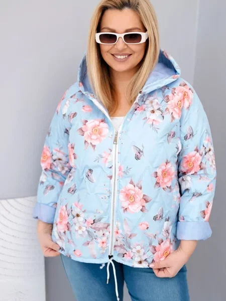 Geacă de tranziție Kesi Włoski cu model floral cu glugă alb