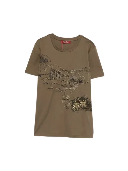 Koszulka Max Mara Studio z krótkim rękawem z okrągłym dekoltem zielona