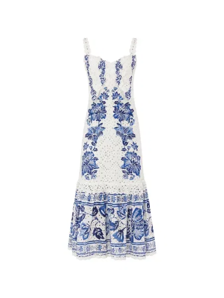 Rochie midi Farm Rio cu broderie cu model floral alb