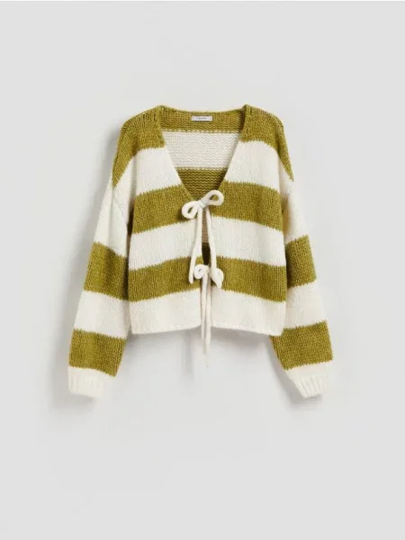 Reserved Cardigan cu șnur decorativ verde-oliv deschis verde