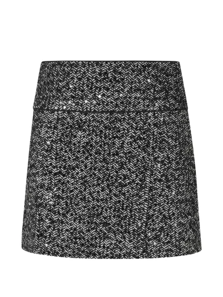 Fusta mini Ermanno Firenze cu paiete cu model herringbone negru