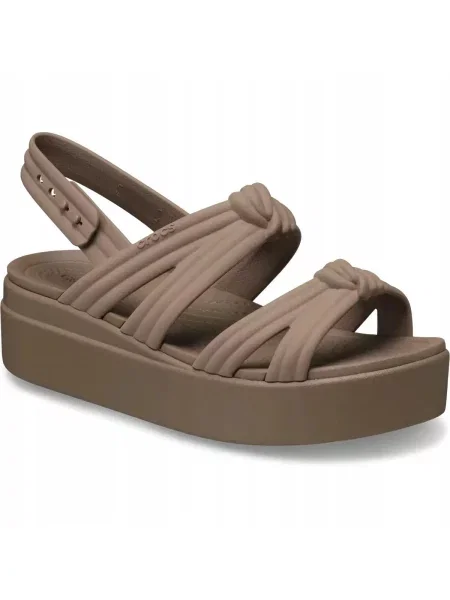 Crocs Sandały Brooklyn Knot Low Wedge Sandal brązowe