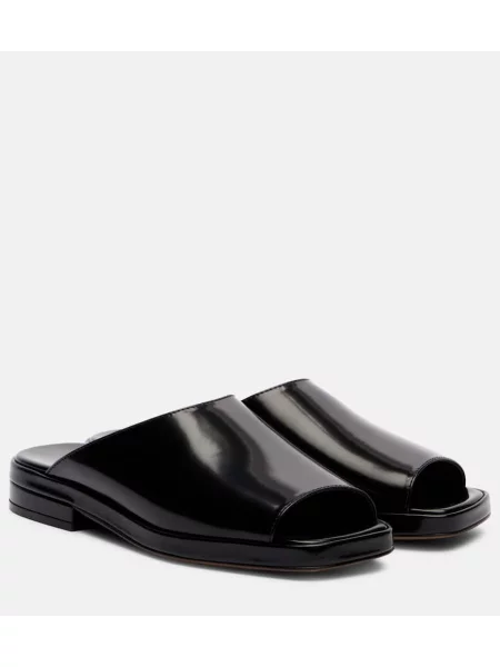 Papuci tip mules The Row din piele de lac negru