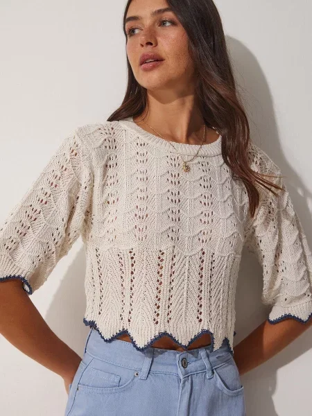 Happiness İstanbul Pulover ecru albastru