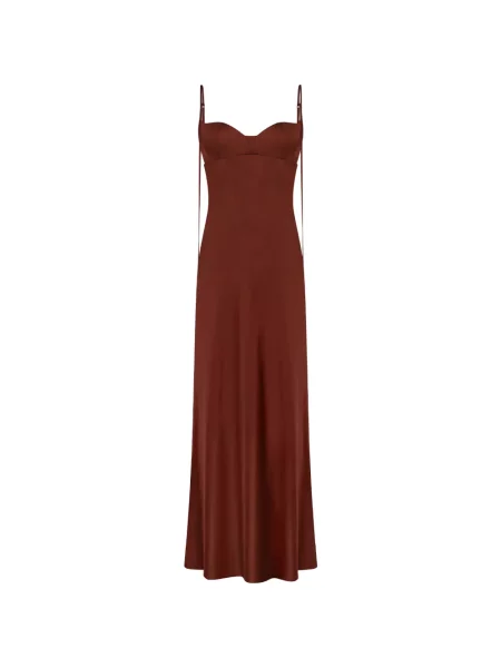 Rochie maxi Anna October din satin maro