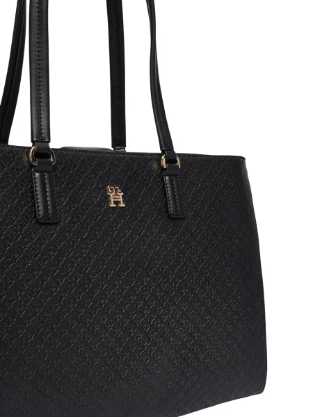 Shopperka Tommy Hilfiger ze skóry ekologicznej czarna