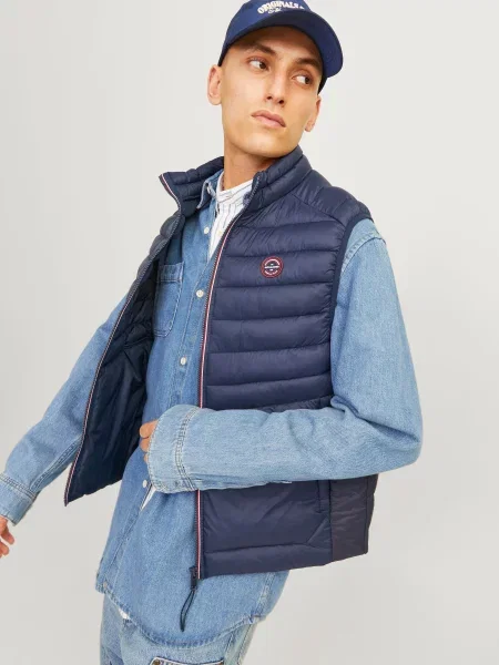 Утепленный жилет Jack & Jones с воротником синий