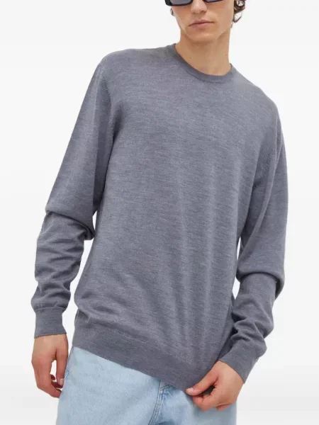 Pulover Les Deux cu broderie cu decolteu rotund gri