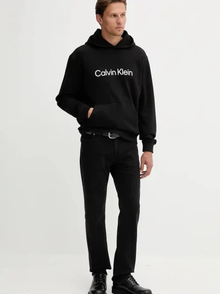 Dukserica Calvin Klein s kapuljačom s tiskom crna