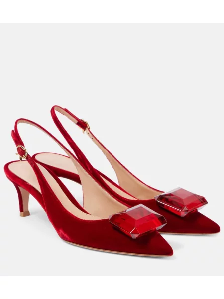 Pantofi cu toc Gianvito Rossi de catifea slingback roșu