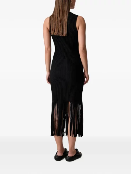 Rochie midi Dkny cu franjuri tricotate negru