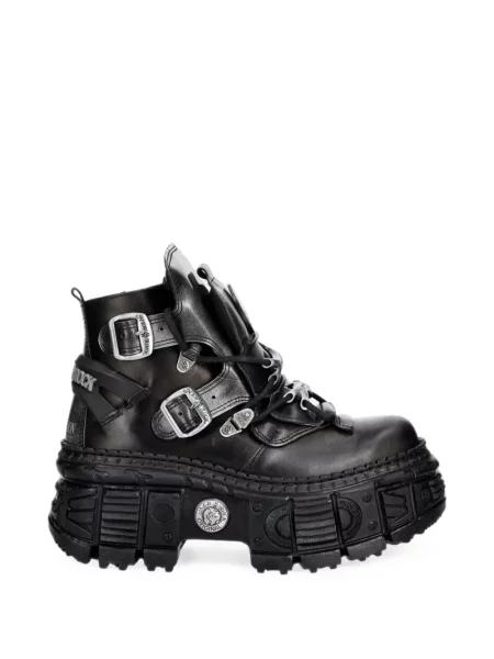 Botine New Rock cu platformă cu cataramă cu bretele negru
