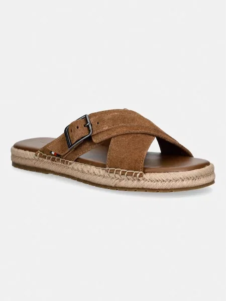 Tommy Hilfiger papuci pentru bărbați din piele întoarsă FLEX JUTTE BUCKLE SDE SANDAL maro