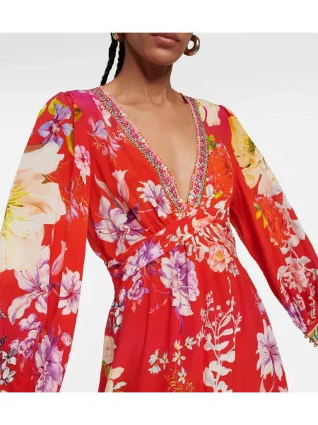 Rochie maxi Camilla de mătase de costum roșu