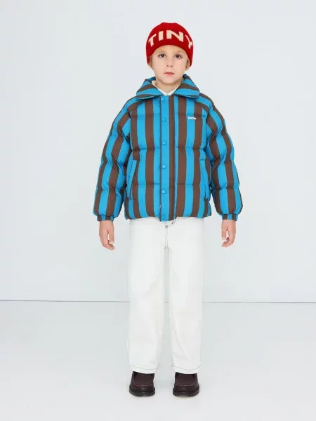 Tinycottons стьобана куртка дитяча BLUE-CACAO STRIPES SHORT PADDED JACKET синя