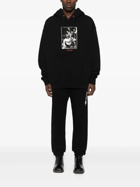 Pantaloni Off-white cu imagine alergare cu cordon alb