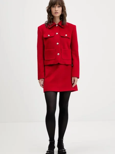 Спідниця з домішкою вовни HUGO Ramine mini пряма червоний