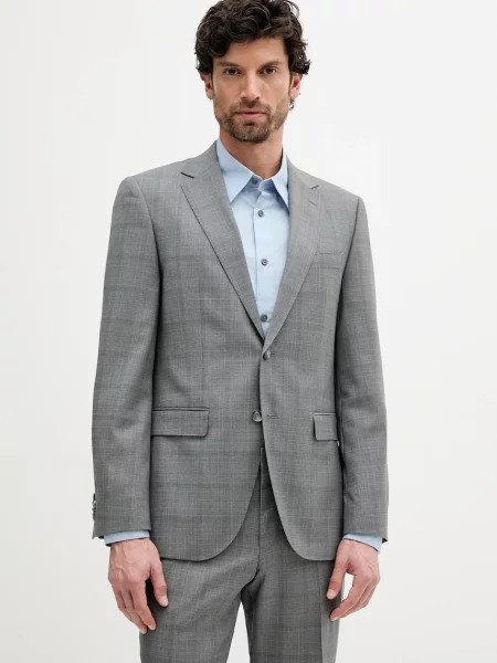 Шерстяной меланжевый костюмный костюм Boss серый