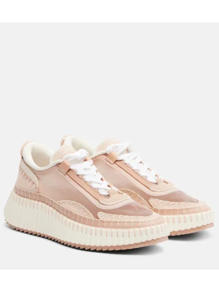 Sneakerși Chloé Nama din piele cu platformă roz