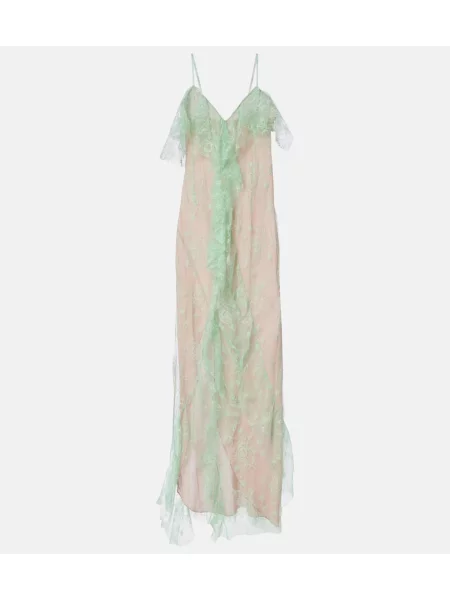 Rochie Blumarine transparente cu volane din dantelă verde