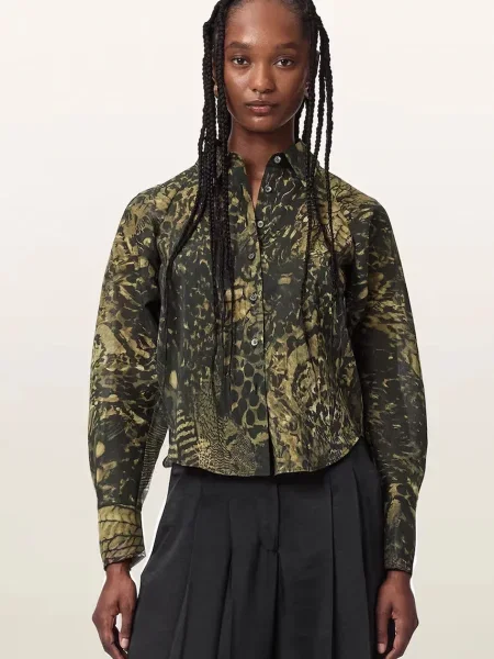 AllSaints cămașă pentru femei cu lyocell CORY verde