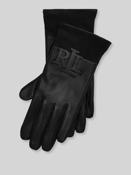 Rękawiczki z owczej skóry nappa z naszywką z weluru Lauren Ralph Lauren czarne