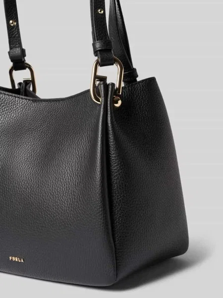 Torebka z prawdziwej skóry z detal z logo model Nuvola' Furla czarna