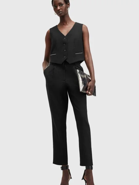 Панталон с вълна AllSaints ATLAS KRYS TROUSER с кройка тип чино с висока талия черно