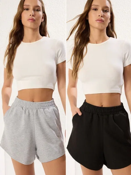 Trendyol Pantaloni gri amestecat negru