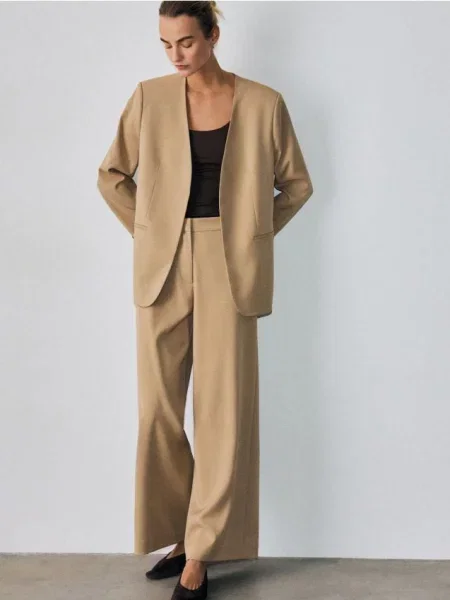 Reserved Широкі штани бежевий