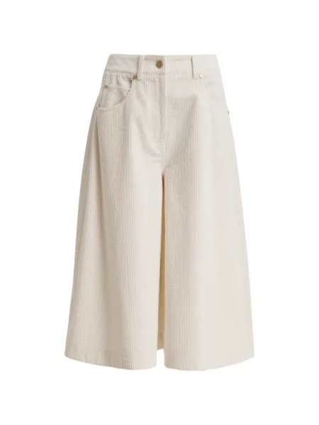 Pantaloni scurți Essentiel Antwerp de catifea cord evazate alb