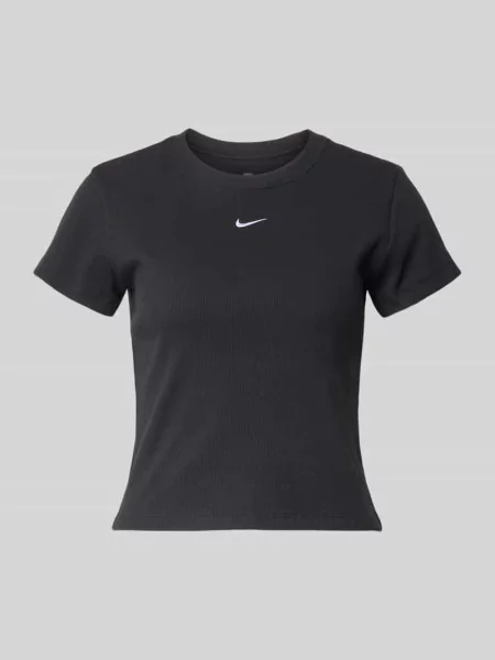 T-shirt o krótkim kroju w efekcie prążkowania z logo Nike czarna
