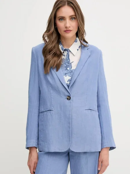 Ленено сако OUI с едно копче с изчистен дизайн синьо