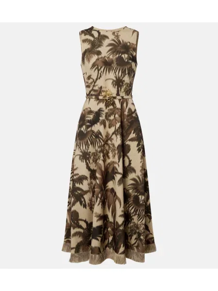 Rochie midi Oscar De La Renta cu franjuri bej