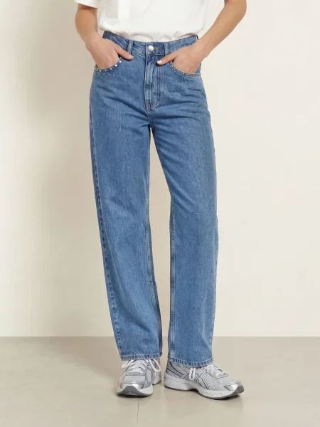 Oh April Rovné Džíny Jutta S Cvočky denim mid blue modré