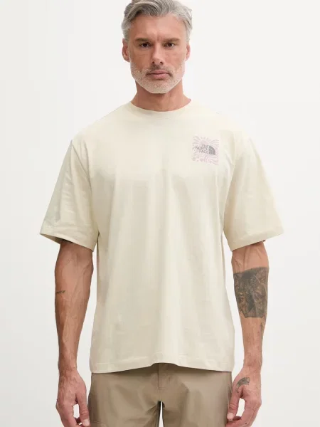 Oversize’owy T-shirt z nadrukiem logo The North Face beżowa