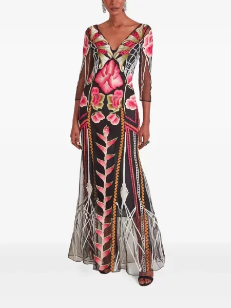 Костюм макси рокля Temperley London на цветя черно