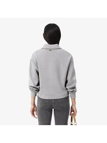 Lacoste Bluza Oversize Prążkowany Kołnierz Polo szara