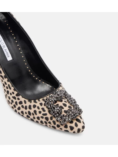 Pantofi cu toc Manolo Blahnik cu imagine cu model leopard bej
