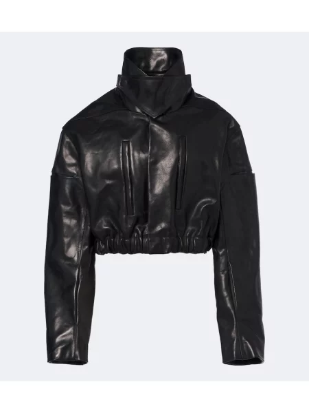 Подрязан кожено яке Rick Owens черно