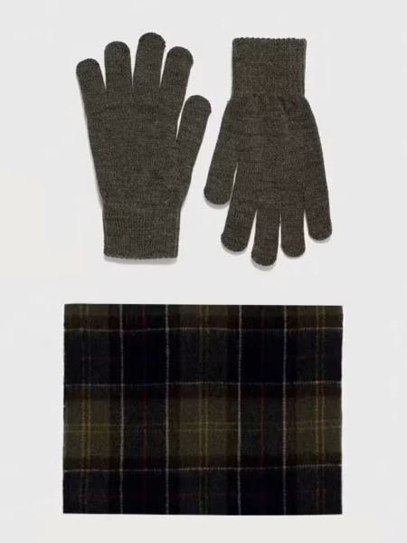 Barbour sál és kesztyű sötétkék mintás zöld