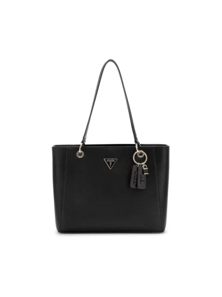 Lniana torebka skórzana Guess czarna