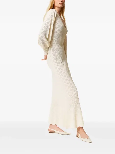 Gėlėtas megztas kostiumas maxi suknele Twinset balta