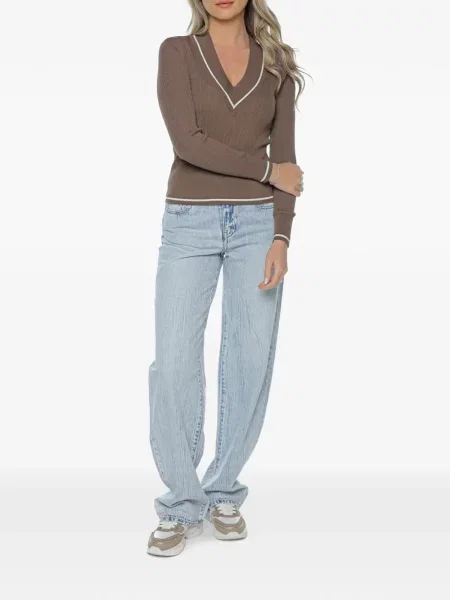 Pulover Armani Exchange cu decolteu în V maro