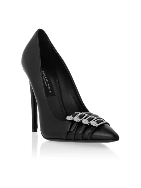 Czółenka Philipp Plein skórzana na ramiączkach czarna