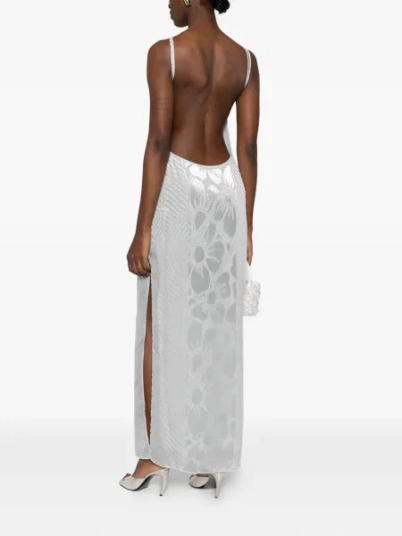 Rochie maxi Sir cu model floral cu imagine de costum argintiu