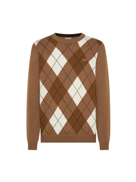 Sweter Sun68 wełniany z wzorem argyle brązowy
